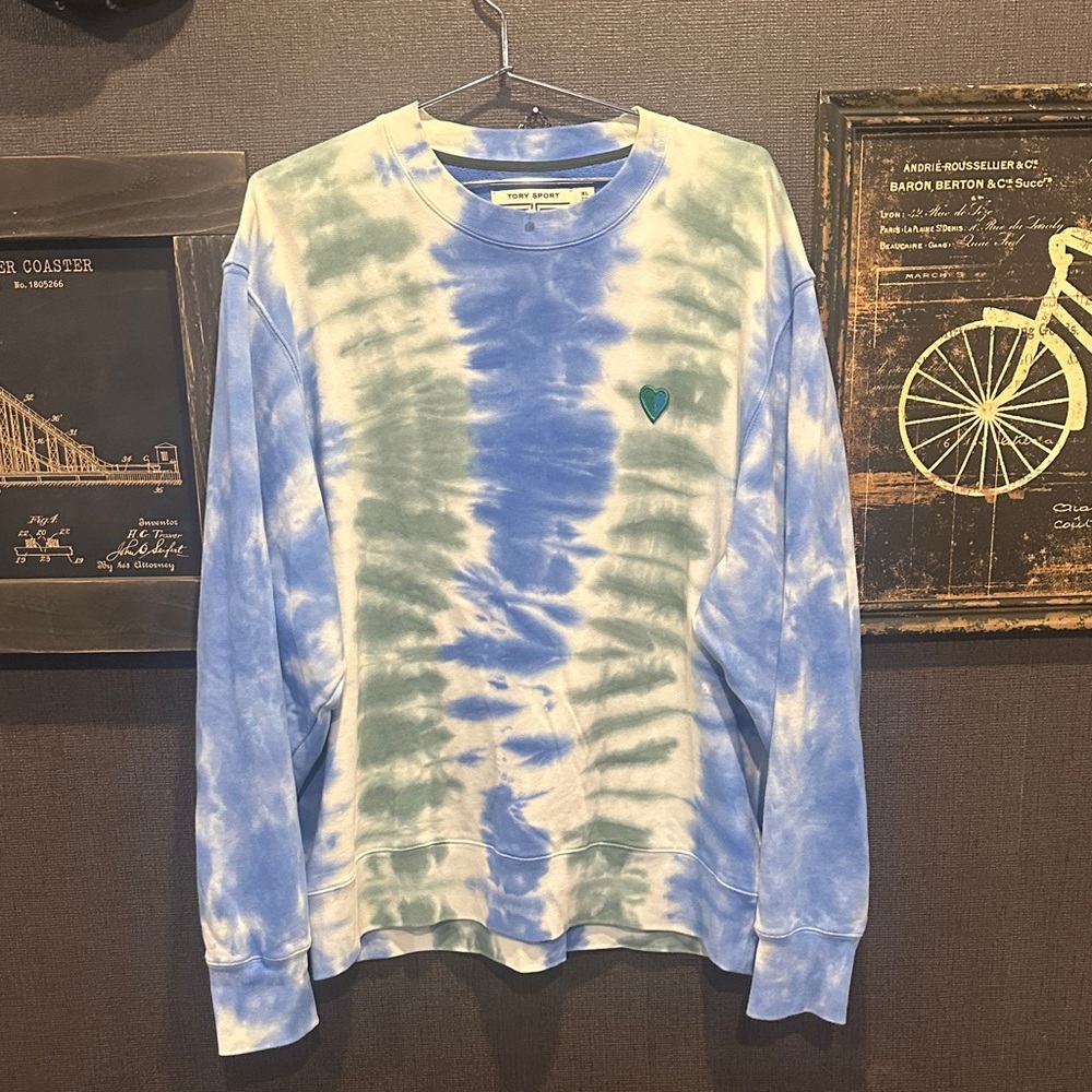Tory Sport Blue and Green Tie-Dye Sweater